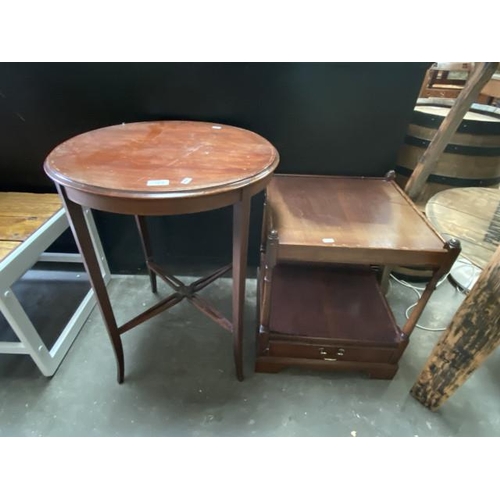 14 - Mahogany circular occasional table (72H 55DIAM cm) & mahogany lamp table (57H 46W 46D cm)