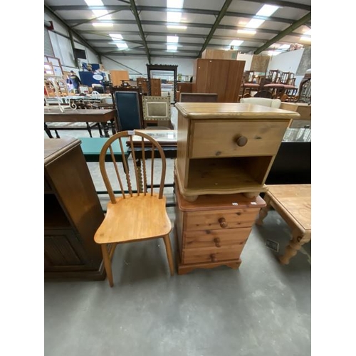 18 - Pine 3 drawer chest (62H 46W 40D cm), pine single drawer chest (43H 45W 39D cm) & pine hoop back cha... 
