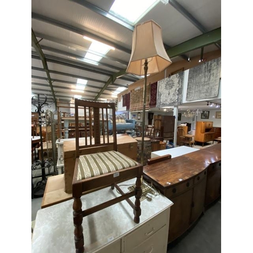 22 - Oak side chair & brass standard lamp