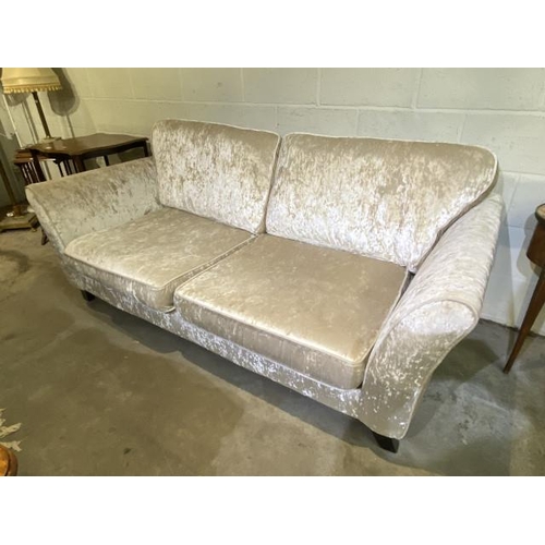 29 - Cream crushed velvet 2 seater settee (202w cm)