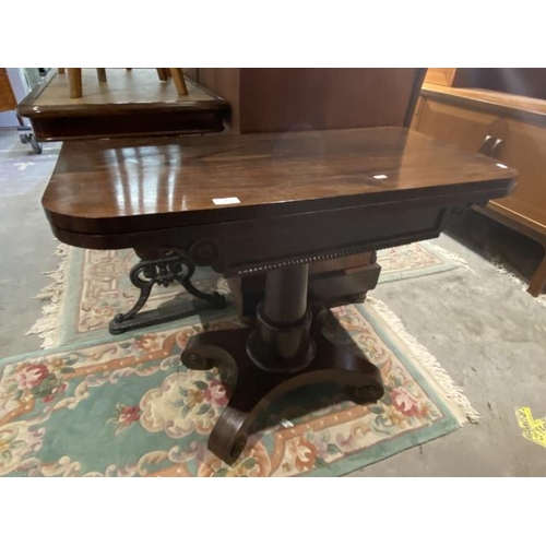35 - Victorian mahogany fold over tea table (73H 94W 92D cm)