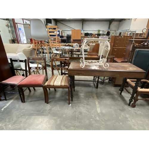 59 - Mahogany centre table 76H 125W 45D, 3 assorted chairs etc