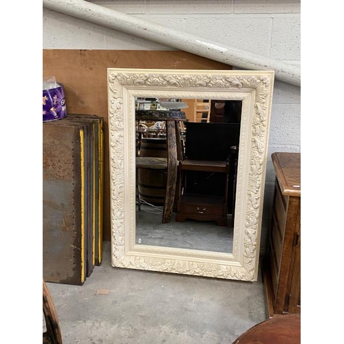 8 - Painted carved framed bevel edged mirror (120 x 89 cm)