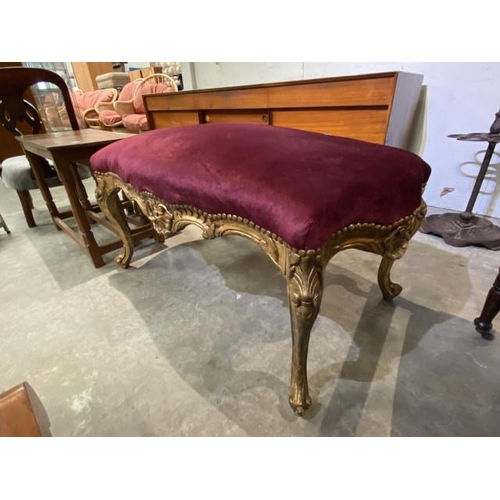 112 - Gilt upholstered footstool (55H 110W 65D cm)