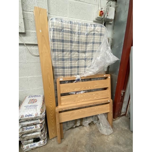 129 - Beech 3' single bed frame with side rails, lats & mattress