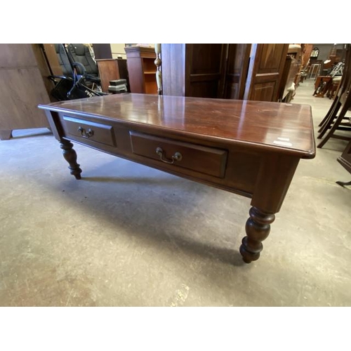 131 - Mahogany 2 drawer coffee table (50H 129W 68D cm)