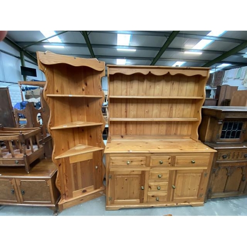 135 - Pine corner cupboard (183H 63W 30D cm) & pine kitchen dresser (182H 135W 46D cm)