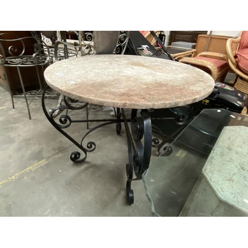 138 - Marble topped garden table (60H 76DIAM cm)