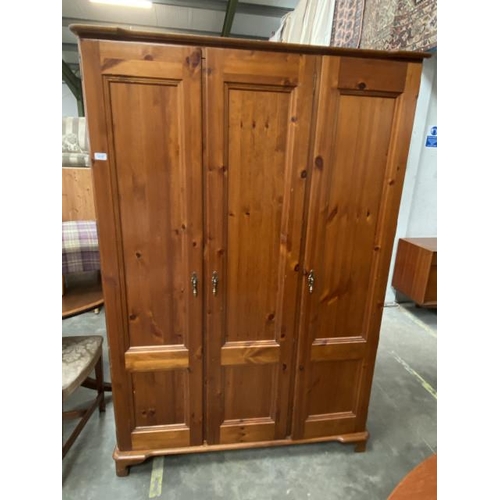 143 - Pine 3 door wardrobe (182h x 124w x 52d cm)