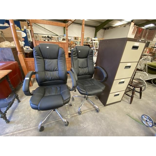 177 - 2 Swivel office chairs & metal 4 drawer filing cabinet (132H 47W 62D cm) (no keys)