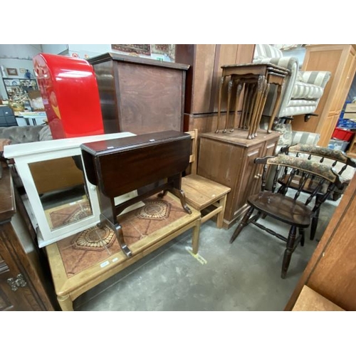 184 - Mid-century tile top coffee table (41H 92W 53D cm), mahogany drop leaf Strongbow table (56H 61W 66D ... 