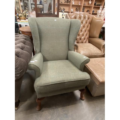 207 - Harris Tweed upholstered wing armchair (73W cm)