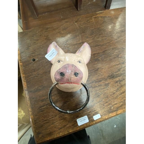 213 - Pig head with metal ring