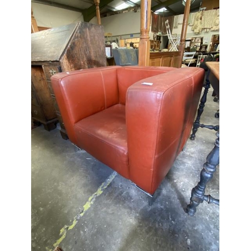 263 - Red leather armchair (85W cm) (leather as found)