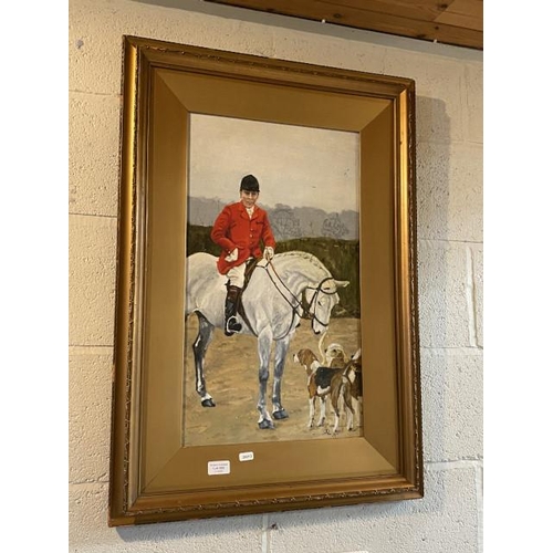 355 - Gilt framed 20th century Master of Foxhounds at The Meet by R.A. Rhodes oil on board (59x83cm)