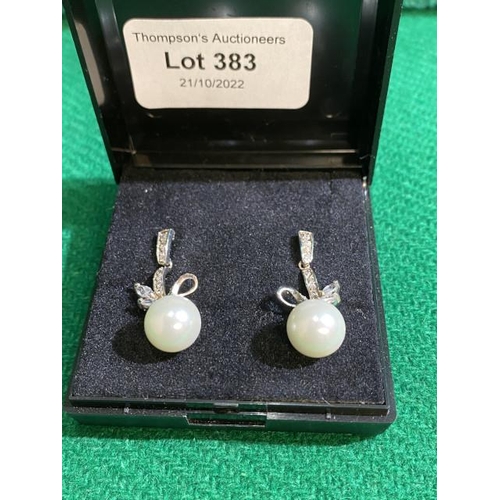 383 - Pair of silver pearl drop earrings