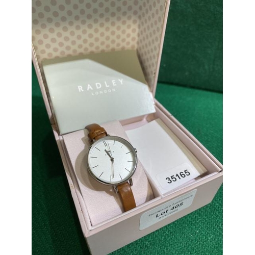 405 - Boxed ladies Radley watch with brown leather strap (RY2379) with booklet