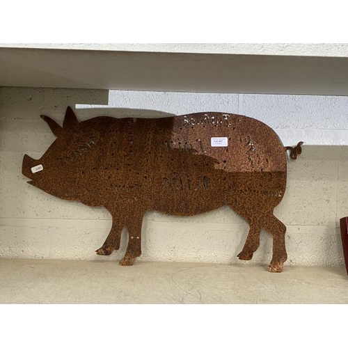 447 - Metal butcher pig plaque (approx. 65x35cm)