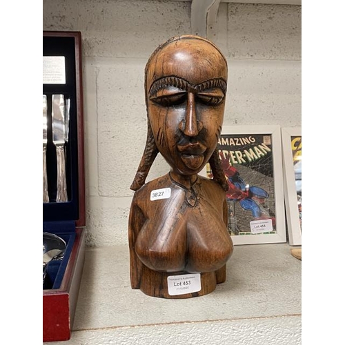 453 - Carved wooden female tribal bust