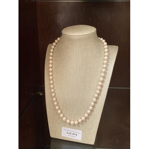 474 - 925 silver clasped simulated pearl necklace