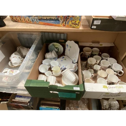 487 - 3 Boxes of collectables inc. commemorative ware, English bone china tea set, Elizabethan cup & sauce... 