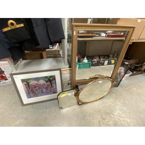 537 - 2 Gilt framed mirrors, vintage frameless mirrors