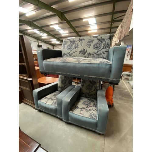 69 - Art Deco 3 piece suite with original upholstery (2 seater settee 154W, 2 armchairs 80W cm) (requires... 