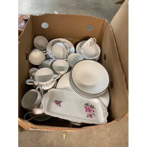 498 - 4 Boxes of collectables inc. Rington's, Royal Standard part tea set, treen, Hornsea etc