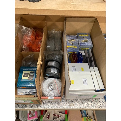 511 - 10 Boxes of electrical items inc. hot metal glue gun, soldering iron stand, connectors, circuit test... 