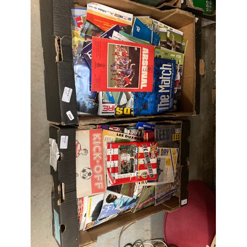 527 - 7 Boxed of sporting books & programmes inc. Dickie Bird, David Beckham, Boycott on cricket, Leeds Un... 