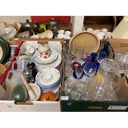 455 - Collection of cut glass, linens, place mats, pottery, Royal Doulton 