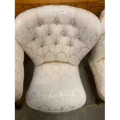 148 - Cream button back chaise longue (142W cm) & 2 button back bedroom chairs (upholstery as found)