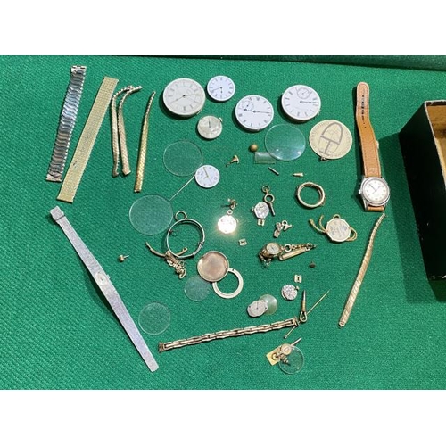 336 - Box of watch & pocket watch movements including Rone, Rotary, Audax, watch straps etc