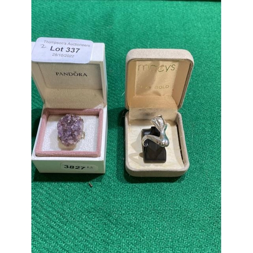 337 - Silver 800 grade crystal ring & erotic silver nude lady ring (Sizes O & Q)