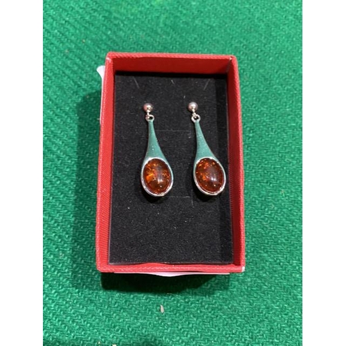 341 - Pair of silver & amber earrings