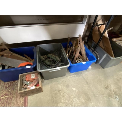 497 - 5 Boxes of assorted workshop tools, power tools etc