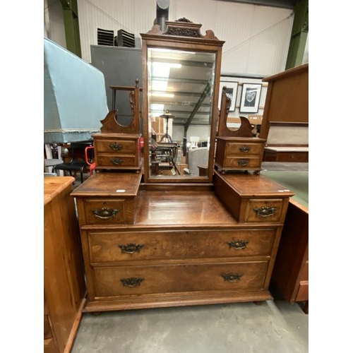 72 - Victorian burr oak dressing chest (180H 114W 54D cm)