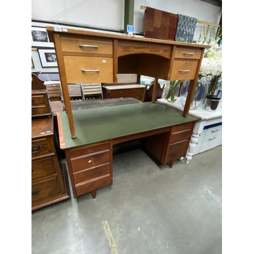 73 - Pine kneehole desk (76H 139W 78D cm) & teak vintage kneehole desk (74H 153W 84D cm)