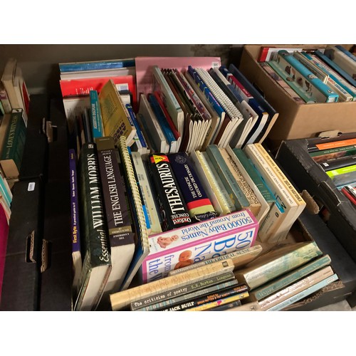 593 - 17 Boxes of assorted books inc. The Concise Oxford Dictionary, Reference Atlas of the World etc