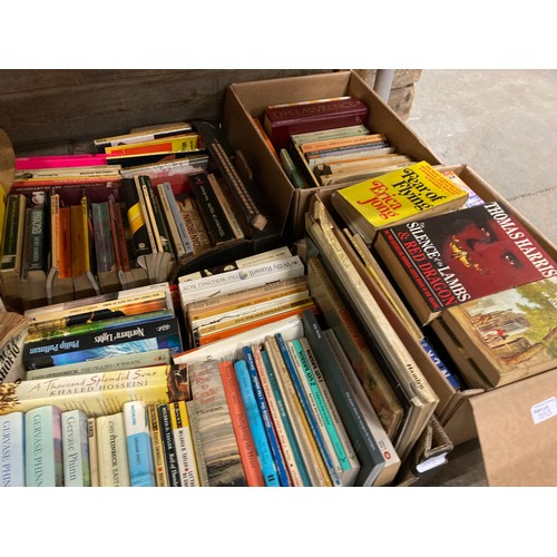 593 - 17 Boxes of assorted books inc. The Concise Oxford Dictionary, Reference Atlas of the World etc