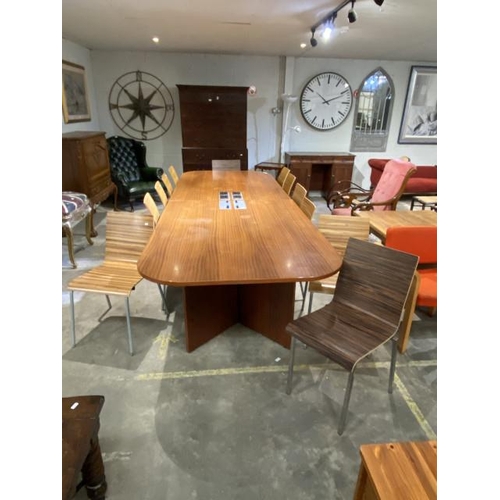 106 - Walnut effect board room table (72H 340W 121D cm) (splits into 2) & 12 assorted board room chairs