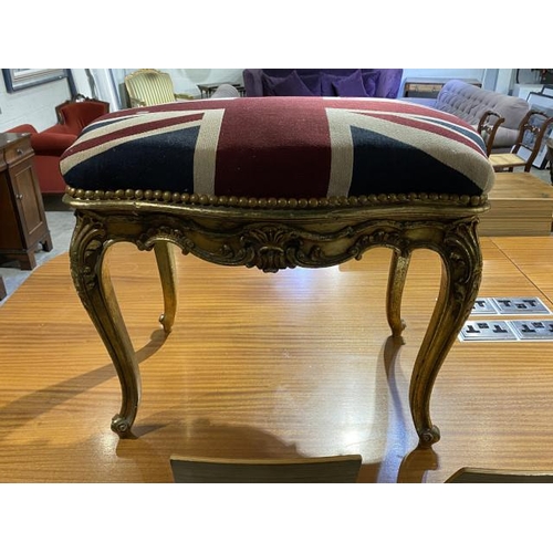 114 - Gilt framed Union Jack upholstered footstool (NEW) (85H 77W 50D cm)