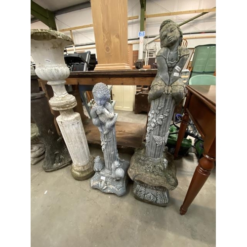 125 - 2 Whimsical stone effect garden statues (86H & 110H cm)