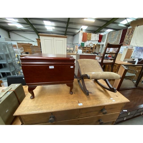 137 - Old Forge Wood Turners Boston Lincolnshire sewing box (44H 46W 34D cm) & gout stool