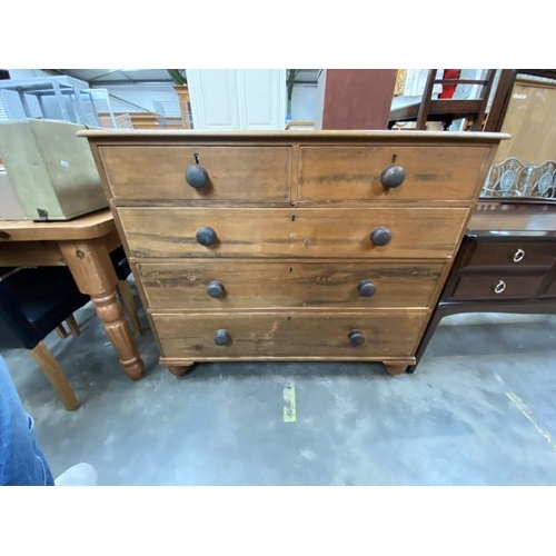 138 - Rustic pine 5 drawer chest (101H 115W 55D cm)