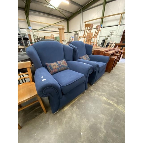 151 - Pair of blue upholstered lounge chairs (99w cm)