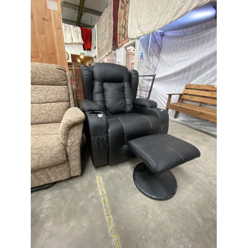 174 - Black faux leather electric reclining armchair (90W cm) & matching footstool