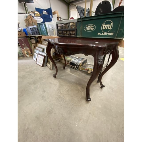 216 - Carved mahogany hall table (76h x 96w x 51d cm)