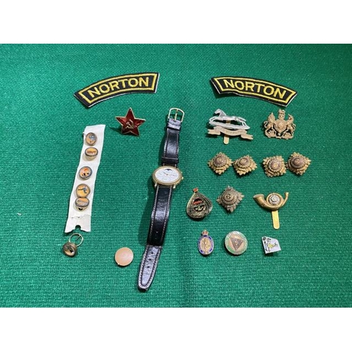 278 - Cigar box of collectables inc. Set of 6 vintage Guinness waistcoat/shirt buttons, Seiko watch, WWI K... 