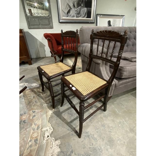 69 - Pair of period beech cane seated side chairs